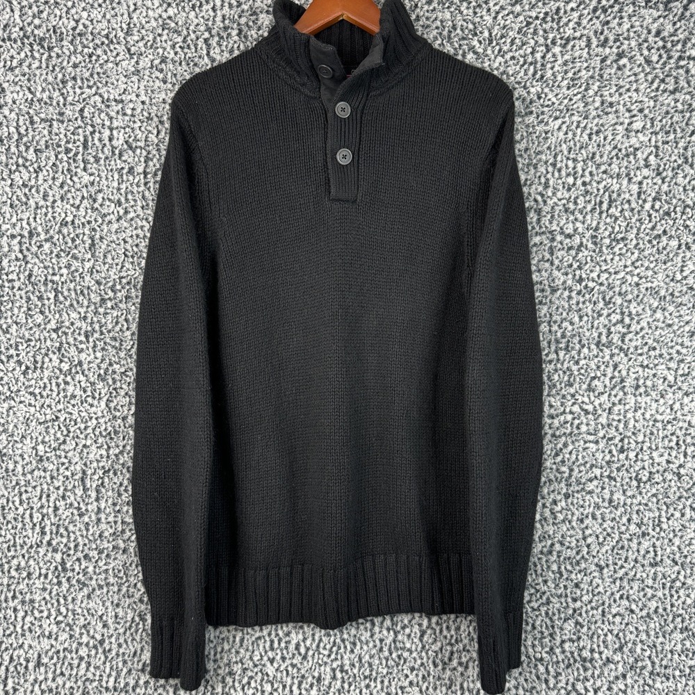 Fossil Knit Angora Blend‎ Long Sleeve Quarter Button Black Sweater Size Large.